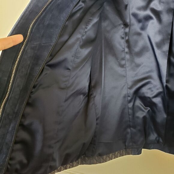 Isaac Mizrahi Live Women's Navy Blue Suede Moto Leather Quilted Zip Up Jacket 4 - Picture 5 of 14